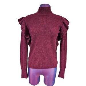 Lockhart Burgundy 100% Cashmere Turtleneck Ruffle Sweater Size Small Women's C1
